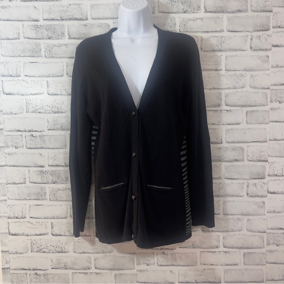 Foxcroft Elbow Patch Button Up Strip Back Cardigan Small - Picture 1 of 9